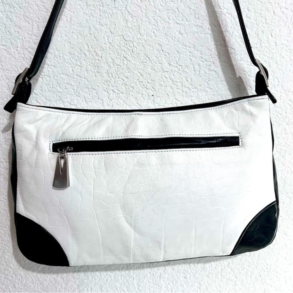 Liza Ganz New York Black White Leather Shoulder Bag Satchel Purse Handbag